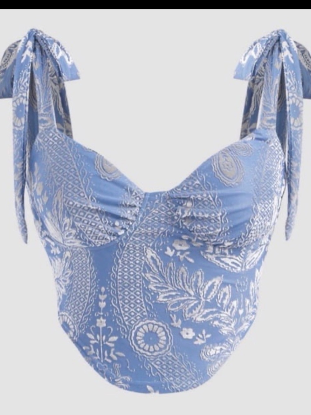 Cider Blue Floral Tie-Shoulder Bustier Crop Top